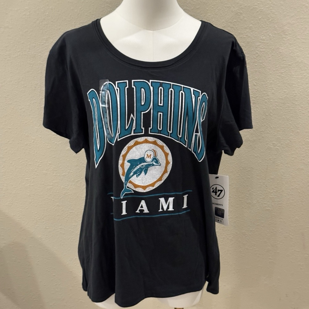 Miami Dolphins '47 BRAND Black T-Shirt Women's Sz XL Short Sleeve Classic New